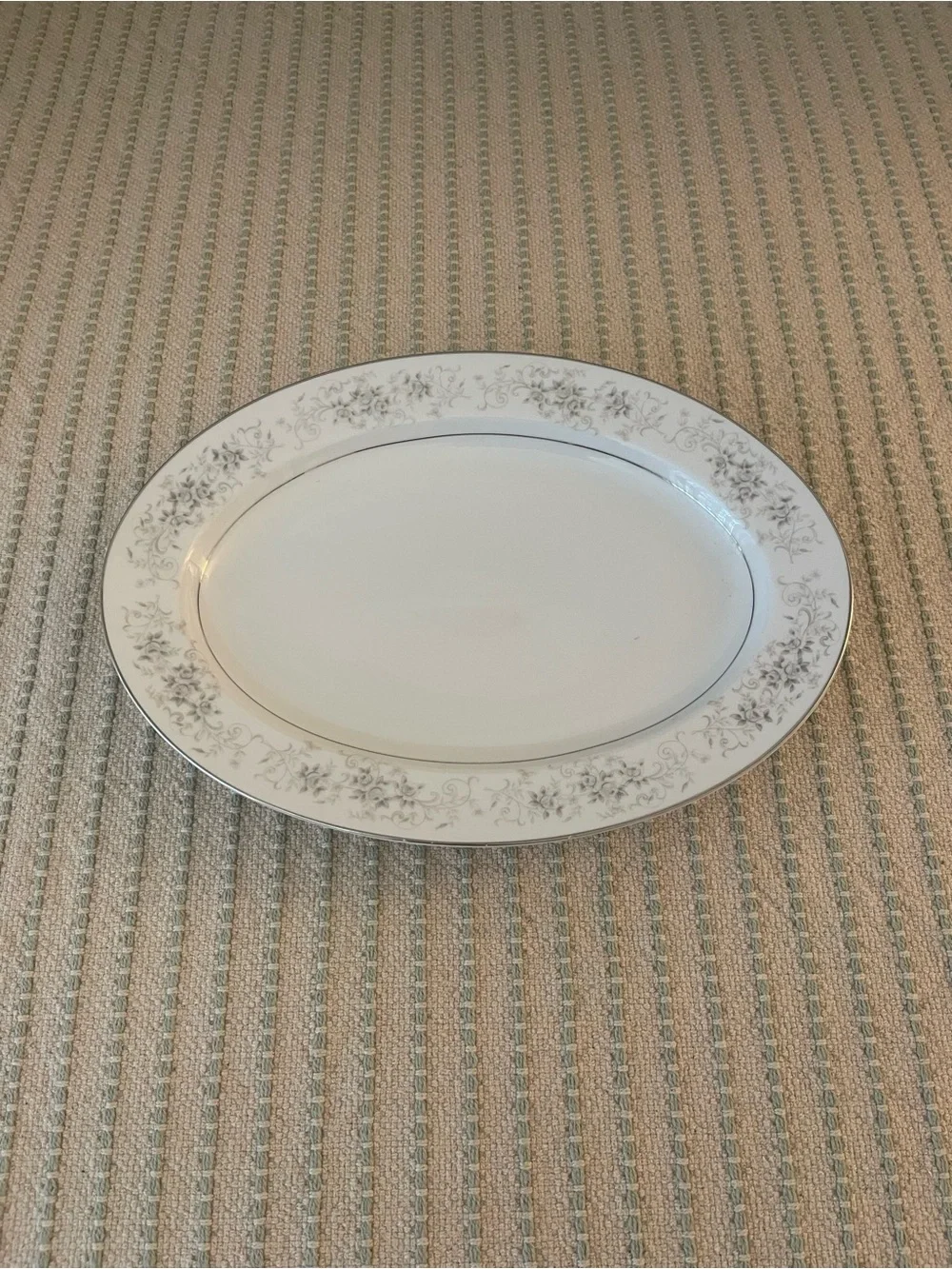 Elegant White Serving Platter with Silver & Floral Rim - Camelot